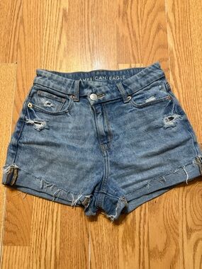 American Eagle Outfitters Distressed Medium Blue Denim Cutoff Shorts